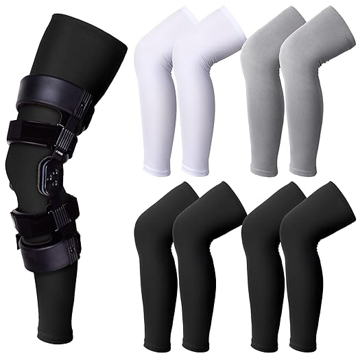 Sosation 8 Pcs Knee Brace Undersleeve Knee Sleeve for Under Brace Closed Patella Compression Breathable Leg Sleeves for Men Women Thigh Shin Support for Sports Protector(Large)