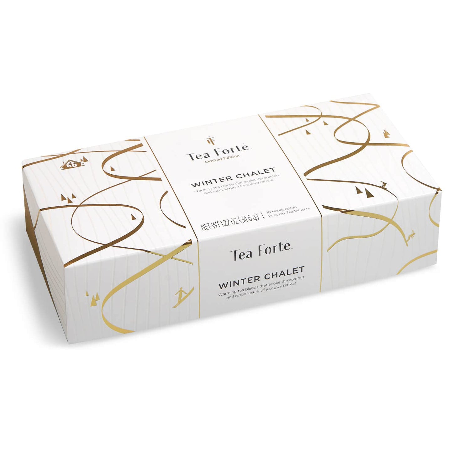 Tea Forte Winter Chalet Petite Presentation Box Tea Gift Set Sampler, 10 Count, 2 of Each Variety Individually Wrapped Handcrafted Pyramid Infuser Bags