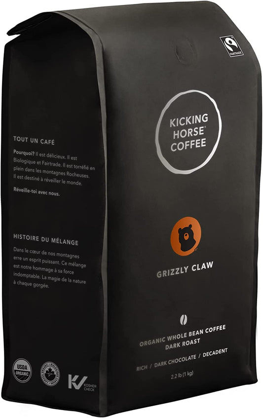 Kicking Horse Coffee Grizzly Claw, Dark Roast, Whole Bean, 1 Kg (Pack of 6) - Certified Organic, Fairtrade, Kosher