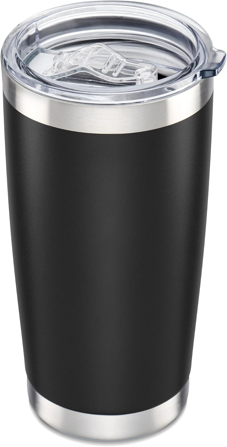 20 oz Tumbler with Lid Stainless Steel Double Wall Vacuum Insulated Tumblers Powder Coated Cups Travel Mug Keep Drinks Cold and Hot, Black