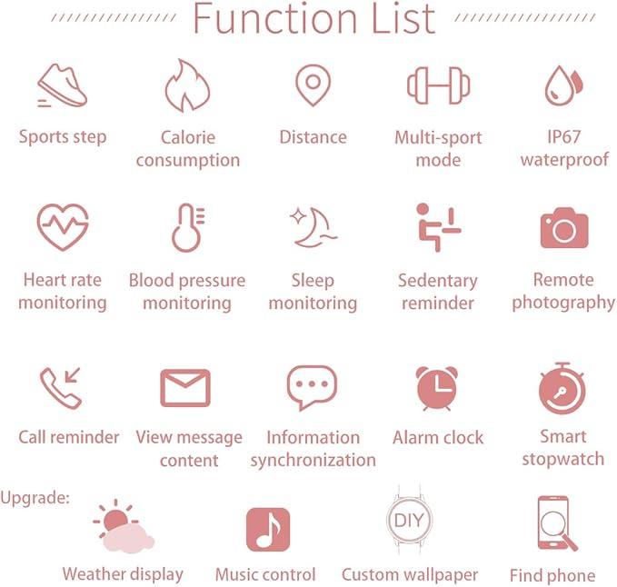 Smartwatch for Women Compatible for Android/iOS Phones. Health and Fitness Tracker with Heart Rate Blood Pressure Bluetooth Remote Photography Female Menstrual Cycle (Gold)