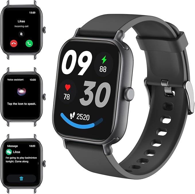 Smart Watch for Women & Men 2.0 HD Screen IP68 Fitness Tracker with Heart Rate, SpO2, Sleep Monitor, Bluetooth Call (Answer/Make),110+ Sport Modes, iPhone/Android Compatible(Black)