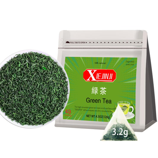 XIEJINJI Green Tea, 3.2g*40 Tea Bags, Whole Leaf Tea, No Sugar - No Additives, see-through compostable teabags