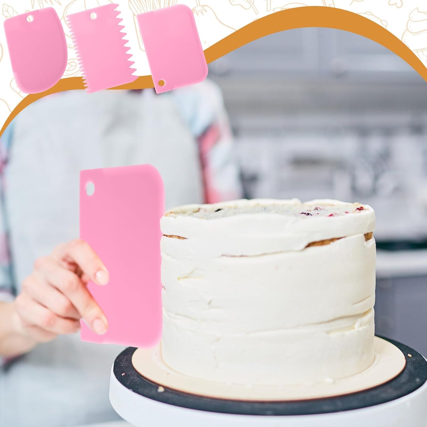 10 Pcs cake spatula set Decorating Kit Baking Supply Accessories Tools for Beginners and Pros Includes 2 Frosting Straight Angled Spatula 3 Icing Smoother Scrapers 5 Pieces Cream tools(Pink)