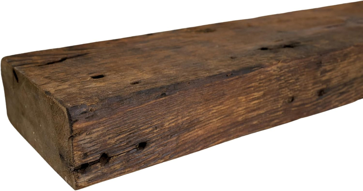 Modern Timber Craft Reclaimed Wood Fireplace Mantel Shelf | Solid Rustic American Barnwood with Floating Shelf Brackets | 2.75" Thickness | 78" L x 10" D, Rustic Original - Oiled