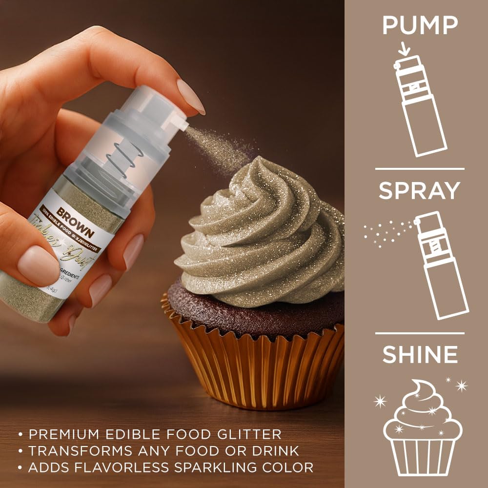 Bakell - Brown Tinker Dust (4g, 1x Mini Spray Pump) Edible Glitter for Food, Desserts, and Beverages!
