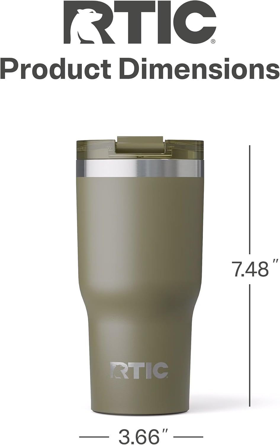 RTIC 20oz Essential Tumbler with Lid, Insulated, Stainless Steel, Metal, Double Wall Vacuum-Insulation, Ceramic Lined, Travel Cup for Iced Coffee, Tea, Hot and Cold Drink, Olive
