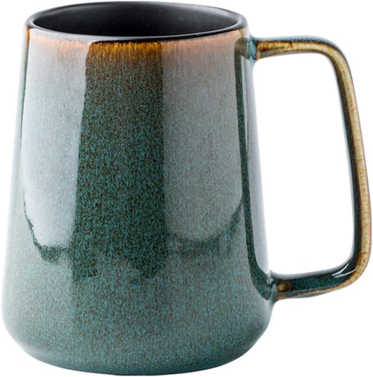 Large Ceramic Coffee Mug, 24 oz Big Tea Cup with Large Handle, Vintage Coffee Cup for Office and Home, Dishwasher and Microwave Safe, Green