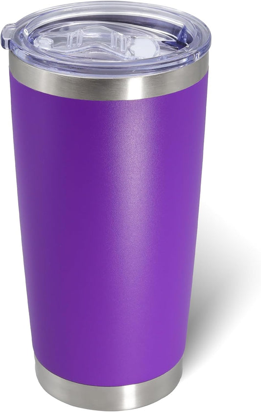 20oz Tumbler Bulk Stainless Steel Tumblers with Lid Vacuum Insulated Double Wall Travel Coffee Mug Powder Coated Tumbler Cup for Hot and Cold Drinks(Purple, 1 pack)