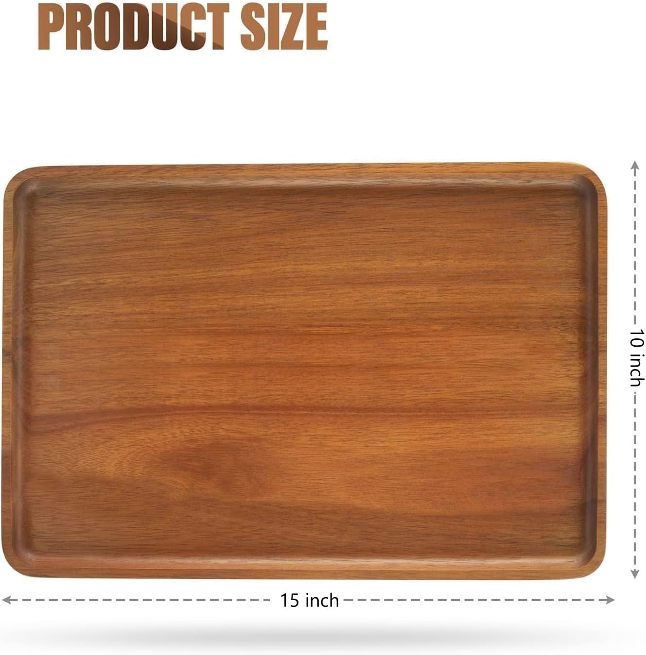 2pcs 15"x10" Solid Acacia Wood Serving Trays Rectangular Wooden Serving Platters Natural Wooden Boards for Bar Coffee Party（Brown）