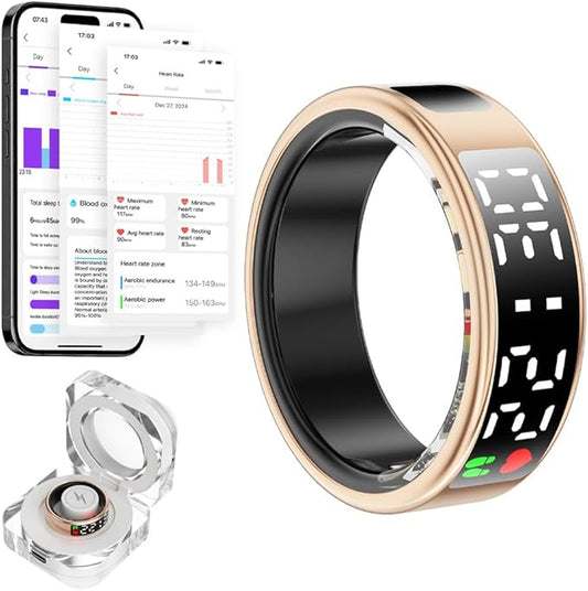 Smart Ring for Women Men with LED Display Screen & Touch Button, IP68 Waterproof Health Ring, Bluetooth Connection Health Tracker Ring Tracks Sport Activities/Heart Rate/Blood Oxygen/Sleep/Steps