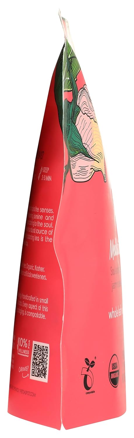 The Tea Spot Organic Meditative Mind Herbal Tea | Blend of White Tea, Jasmine and Rose | Calming & Welness Caffeine Free Elixir |15 tea bags for Gourmet Giftng