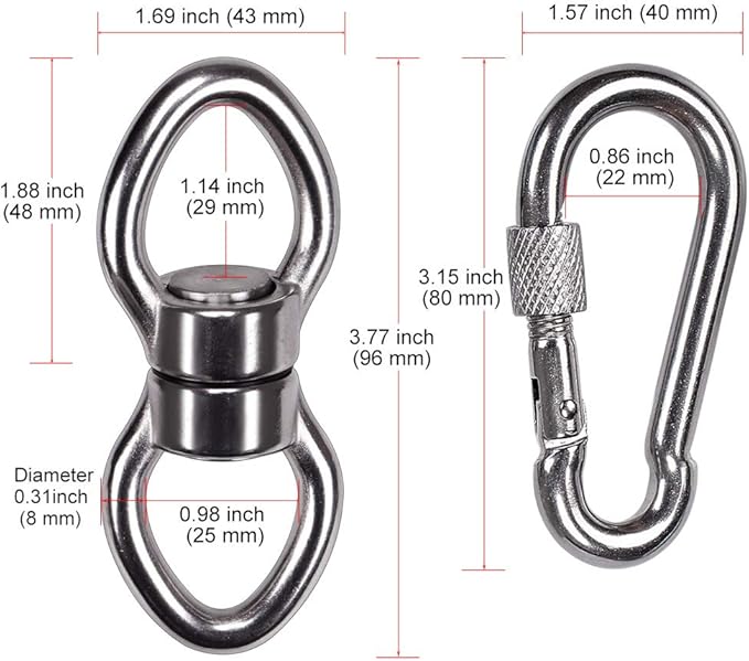 SELEWARE Silent Bearing Swing Swivel with 2 Carabiners, 360° Rotational Device Hanging Accessory for Tree Swing, Hammock Chair, Yoga,1200LB Capacity