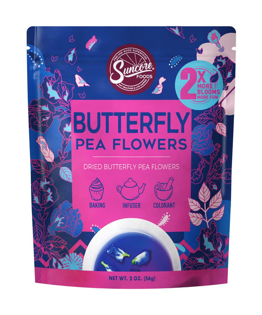 Suncore Foods Dried Butterfly Pea Flowers Bloom, Caffeine-Free Tea, Gluten-Free, Non-GMO, 2oz (1 Pack)