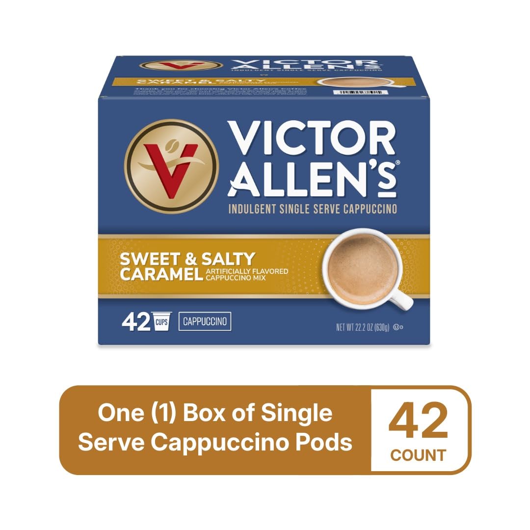 Victor Allen's Coffee Sweet and Salty Caramel Flavored Cappuccino Mix, 42 Count, Single Serve K-Cup Pods for Keurig K-Cup Brewers Brewers (Packaging May Vary)