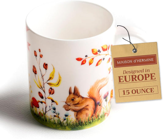 Maison d' Hermine Coffee Mug with Handles Fine Bone China Mugs Pack of One Tea Cups for Hot Beverages Cappuccino Latte Home Restaurant Office Perfect for Gift (Sous-Bois - Option 1, 15 Ounce)