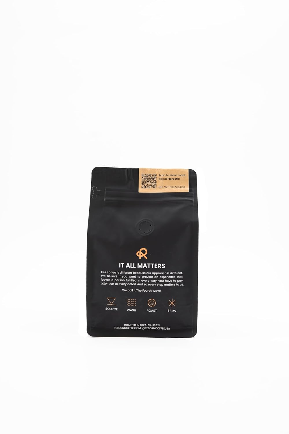 Reborn Coffee Specialty Whole Bean Coffee, Medium Roast, 12 Ounce, Reborn Signature Floresta Espresso Blend, Flavor Notes of Chocolate, Vanilla, and Orange