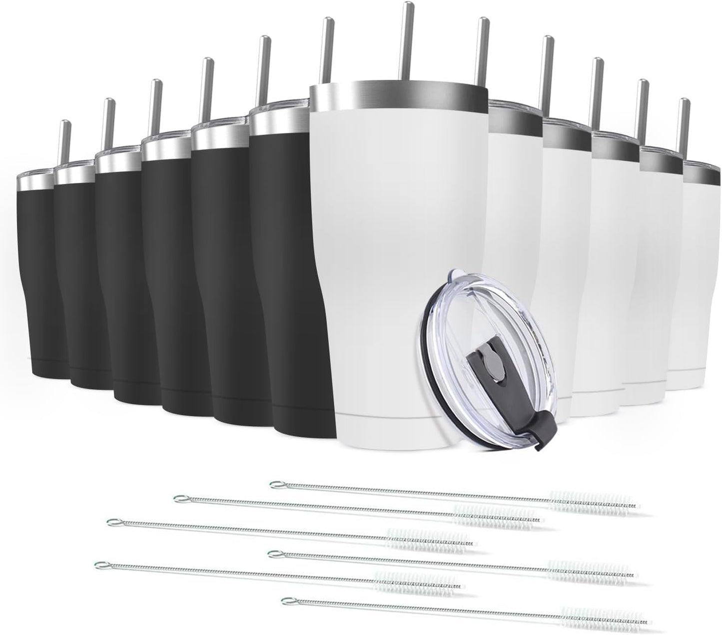 12 Pack 20oz Stainless Steel Tumblers Bulk Reusable Travel Mugs with Lid, Double Wall Powder Coated Coffe Cup for Home, Office, Outdoor Suitable for Vehicle Cup Holders