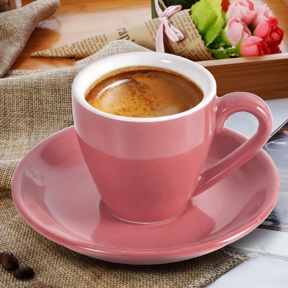 Porcelain Espresso Cup with Saucer, Espresso shot Cup, 80ml/2.7Oz, Pink