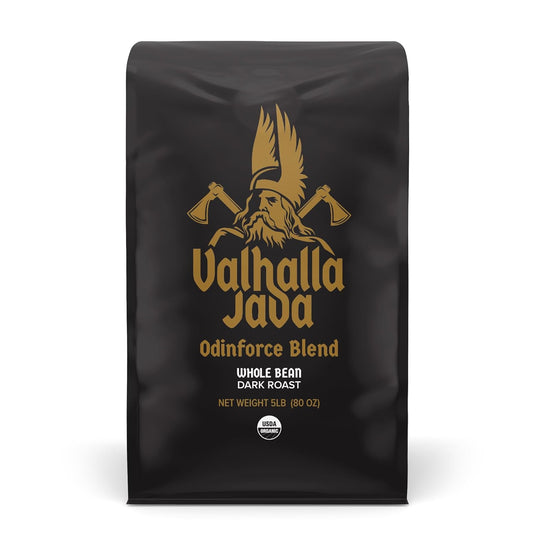 Death Wish Coffee, Valhalla Java Whole Bean Coffee, Fair Trade and USDA Certified Organic - 5 Lb Bag
