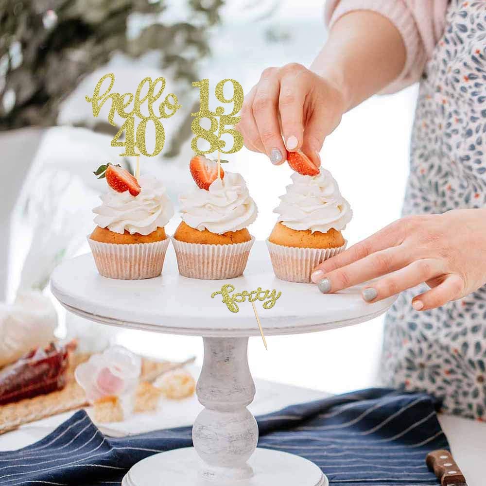 Gold Glitter 40th Birthday Cupcake Toppers 40th Birthday Celebrating Party Decorations - Set of 24