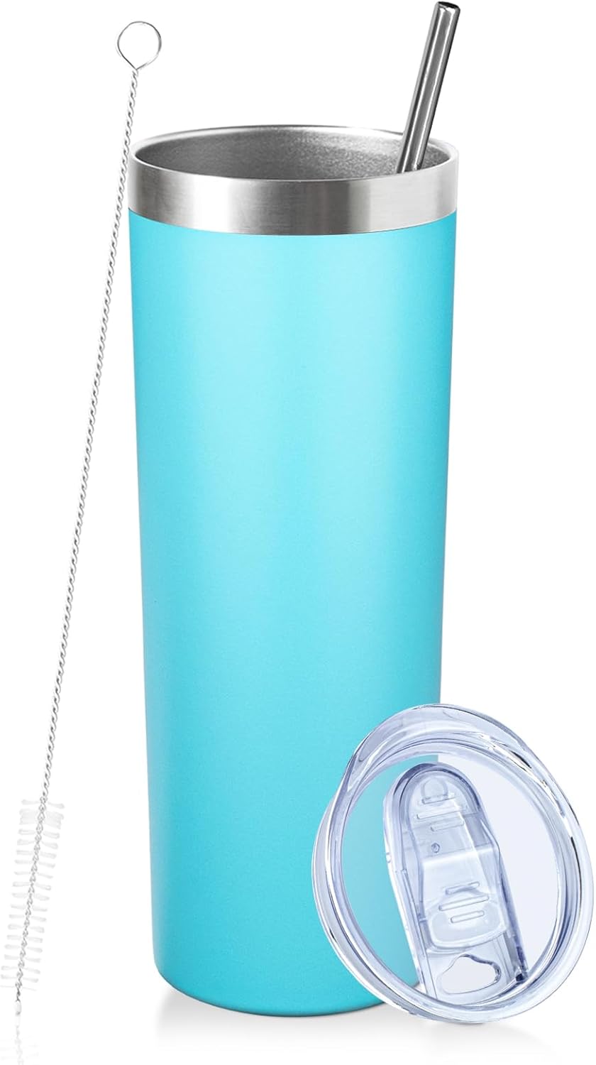 20 oz Skinny Tumbler with Lid and Straw,Stainless Steel Vacuum Insulated Tumbler Cup Double Wall Leak-proof Coffee Mug,Travel Thermal Water Tumbler for Home,Office,Outdoor (Baby blue,1)