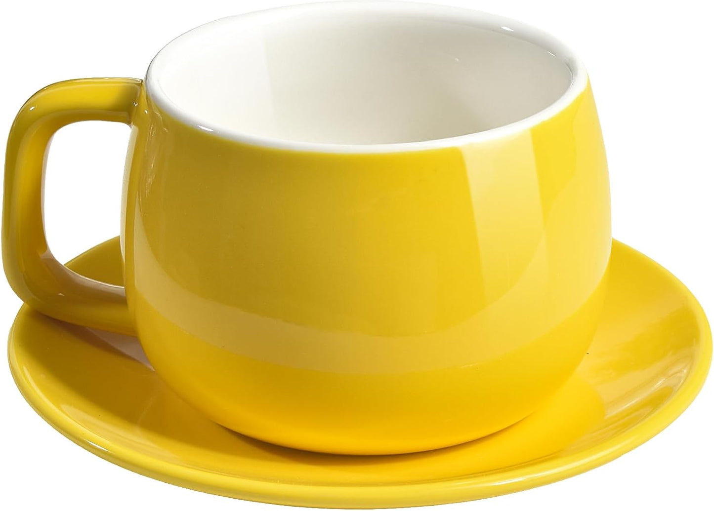 Porcelain Coffee Cup with Saucer 270ml/9oz, Minimalist Design, Perfect for Latte, Cappuccino, and Tea, Yellow