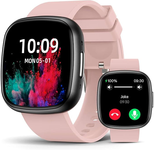 Smart Watches for Men Women with Bluetooth Call 1.72" HD Touch Screen Fitness Watch with Heart Rate/Sleep Monitor,100+ Sports Modes Fitness Tracker Smartwatch with IP68 Waterproof for Android iOS,Pink