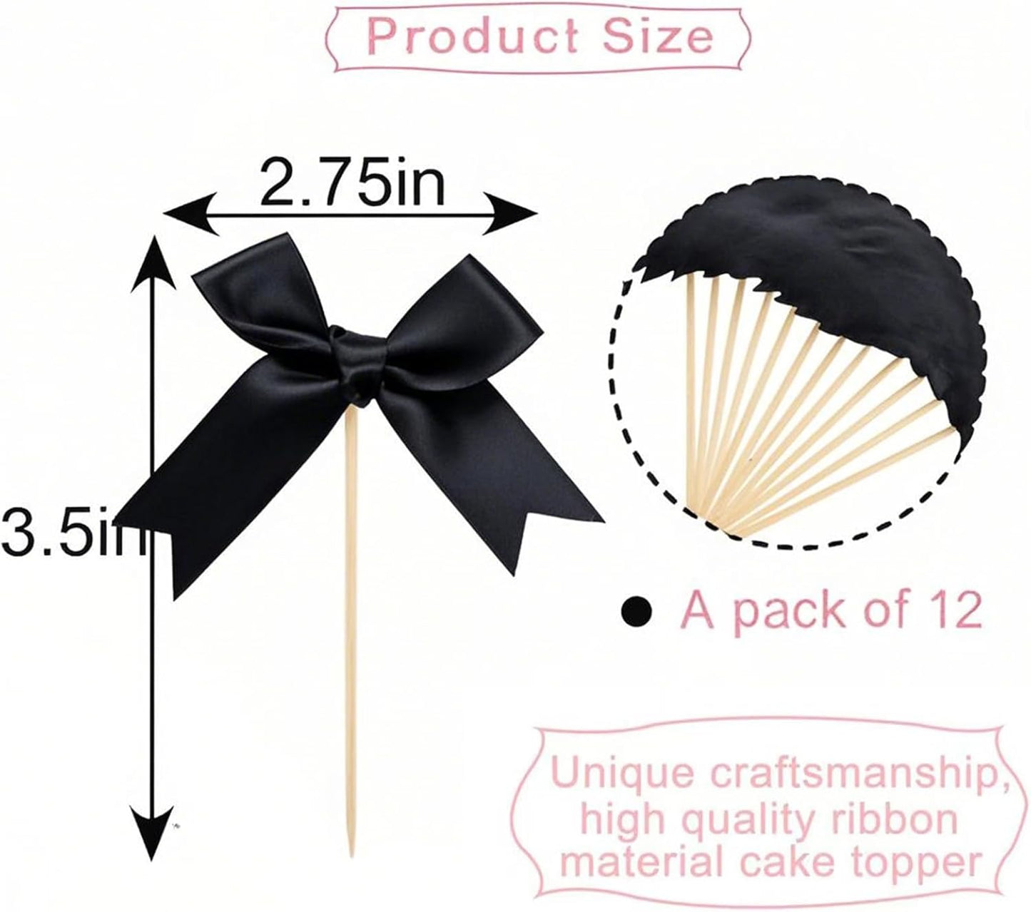 Black Bow Cupcake Toppers,Black Bow Birthday Decoration, Bow Themed Party Decorations Coquette Cake Decoration for Bachelorette Bridal Engagement Birthday Wedding Baby Shower Party Decor