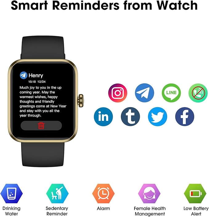 Smart Watch for Women Men, Fitness Tracker Watch with Heart Rate Monitor, Sleep, Blood Oxygen Tracker, 5ATM Waterproof Smartwatch Sports Watch Compatible with Android iOS Phones Step Calories Counter