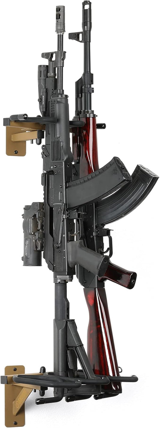 Savior Equipment Wall-Mount Rifle Rack Tactical Shotgun Carbine Firearm Free-Standing Gun Display Indoor Storage Rack - Heavy Duty Steel, Wide Angle Adjustment, 3-Slot Holds up to 75 Lbs