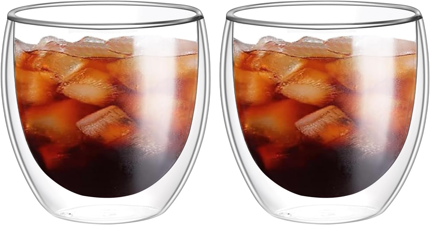 5.5oz Glass Coffee Mugs Set of 2, Double Walled Espresso Cups for Latte Cappuccino Cocoa Milk Cafe Juice, Clear Glass Tea Cup Set Glassware Gift for Christmas Birthday