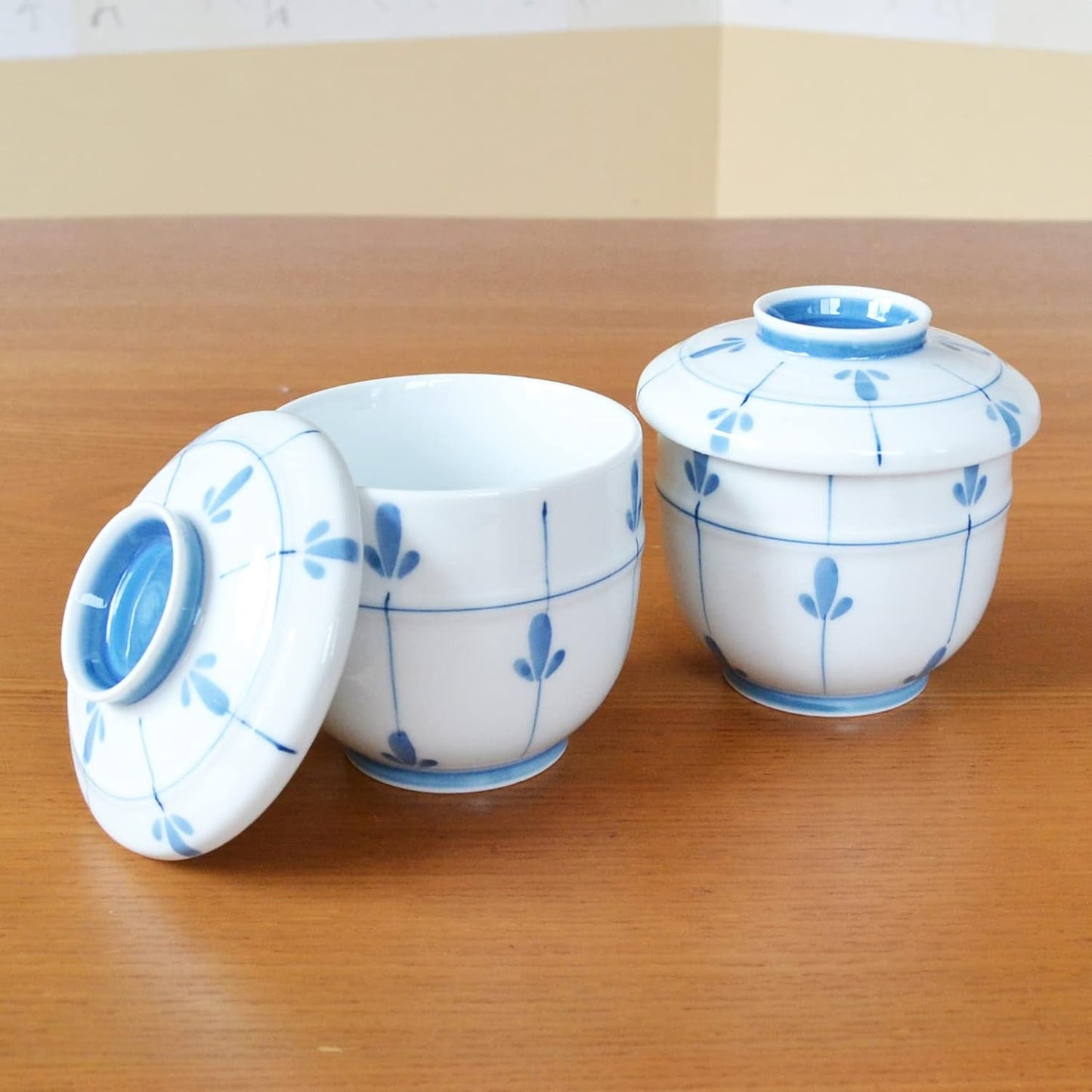 有田焼やきもの市場 Chawanmushi Cups with Lids Set of 2 Japanese Chawan Mushi Arita Imari ware Made in Japan Mebae