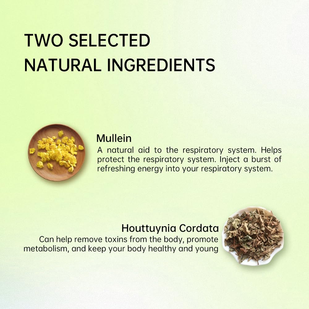 Mullein and Houttuynia Cordata Herbal Tea -Lung Clean,Detox & Respiratory Support,Moisturizing and Nourishing Lung, Natural Herb,20 Tea Bags 60g(2.12oz)