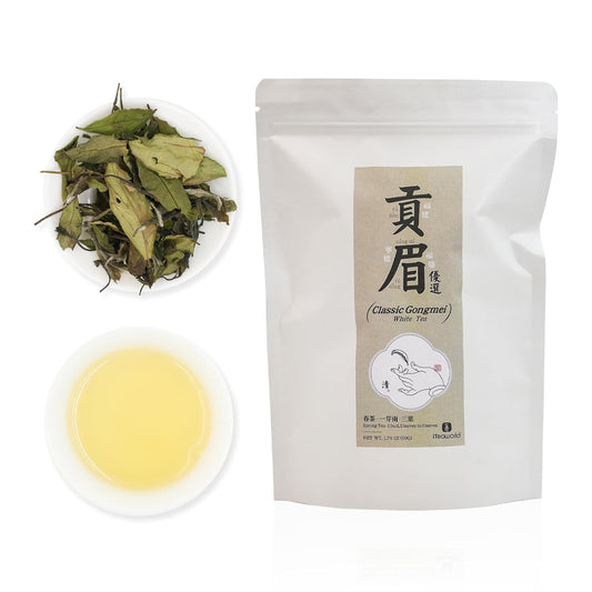 iTeaworld Gongmei White Tea Spring Harvest - Premium Chinese Tea from Fuding Fujian, Low Caffeine Multiple Steeping, Smooth Mellow Taste - Perfect for Daily Drinking & Relaxation - Ideal for Tea Enthusiasts 1 Pack(1.76oz)