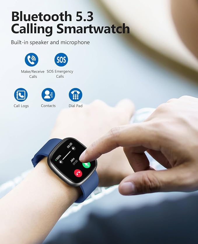 Smart Watches for Men Women,1.72" HD Touch Screen Fitness Tracker with Answer/Make Calls,IP68 Waterproof Heart Rate/Sleep/SpO2 Monitor, Pedometer, 100+ Sport Modes，Smartwatch for Android iPhone,Blue