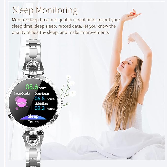 Smartwatch for Women Compatible for Android/iOS Phones. Health and Fitness Tracker with Heart Rate Blood Pressure Bluetooth Remote Photography Female Menstrual Cycle (Gold)