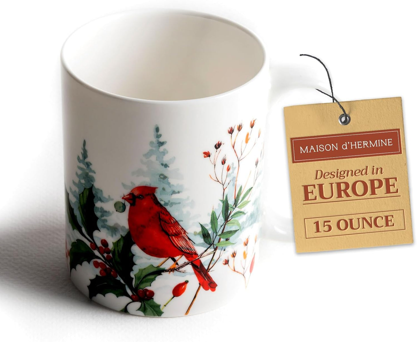 Maison d' Hermine Coffee Mug with Handles Fine Bone China Mugs Pack of One Tea Cups for Hot Beverages Cappuccino Latte Home Restaurant Office Perfect for Gift (Morzine - Morzine, 15 Ounce)