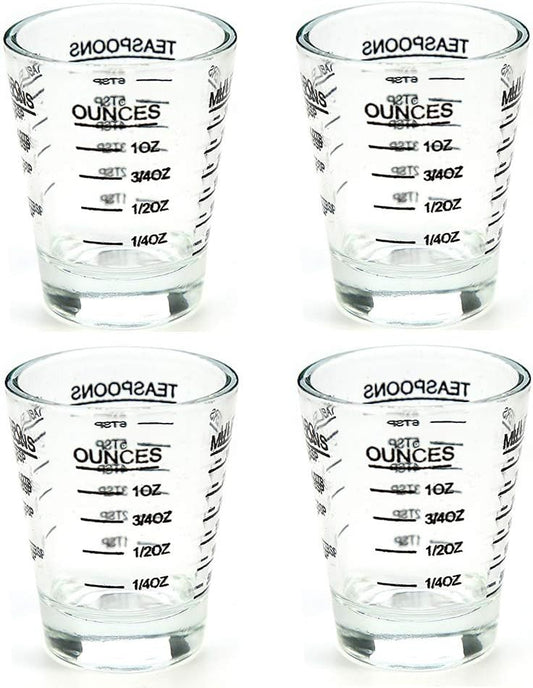 Shot Glasses Measuring cup Liquid Heavy Glass Wine Glass Espresso Shot Glass 26-Incremental Measurement 1 OZ 4 Features 45ML (4 pack-black 30ml)