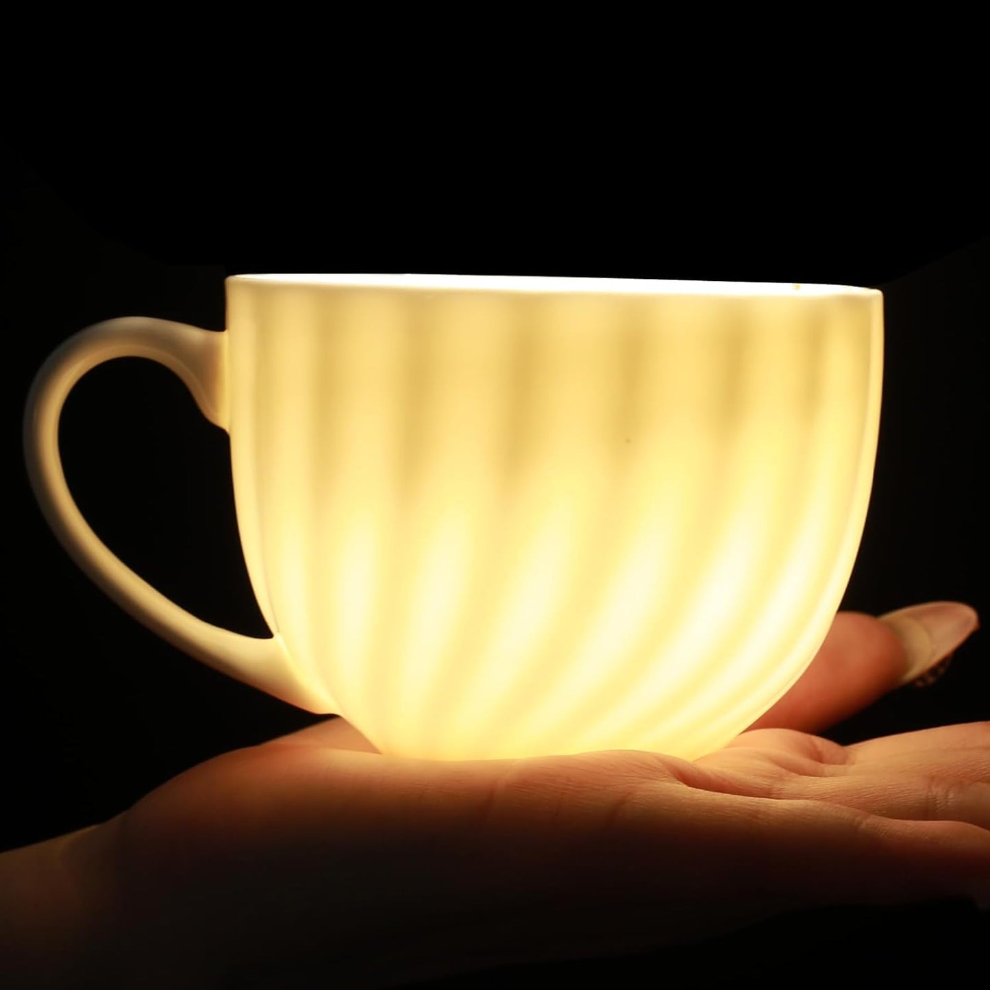 Fine Bone China Cappuccino Mugs Set of 2, 7 Oz Spiral Pattern Lightweight Ceramic, Art Coffee Cups with Saucers, for Latte, Mocha, Tea, Espresso, Macchiato, Americano