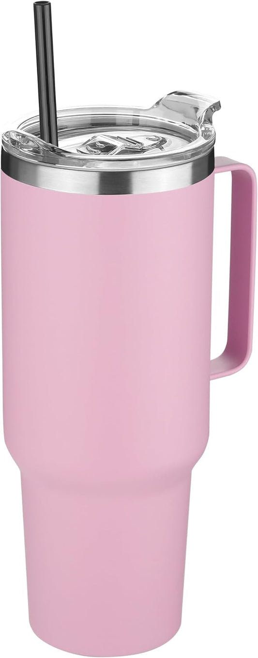 HASLE OUTFITTERS 40 oz Stainless Steel Tumbler with Handle, Vacuum Insulated Tumblers Bulk, Reusable Double Wall Travel Coffee Mug, Durable Powder Coated Water Bottle(Pink, 1)