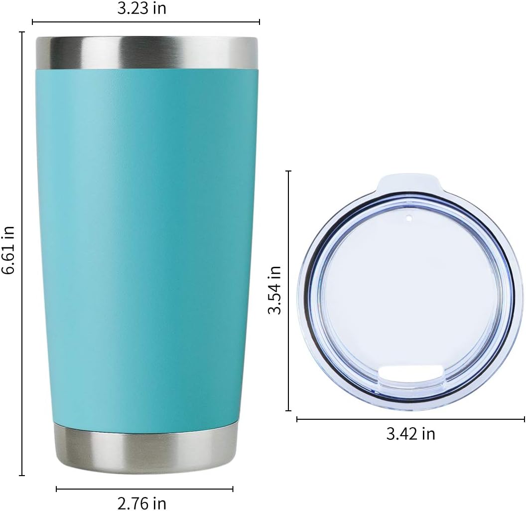 DOMICARE 20oz Stainless Steel Tumbler Bulk with Lid, Double Wall Vacuum Insulated Travel Mug, Powder Coated Coffee Cup. Light Blue, 8 Pack