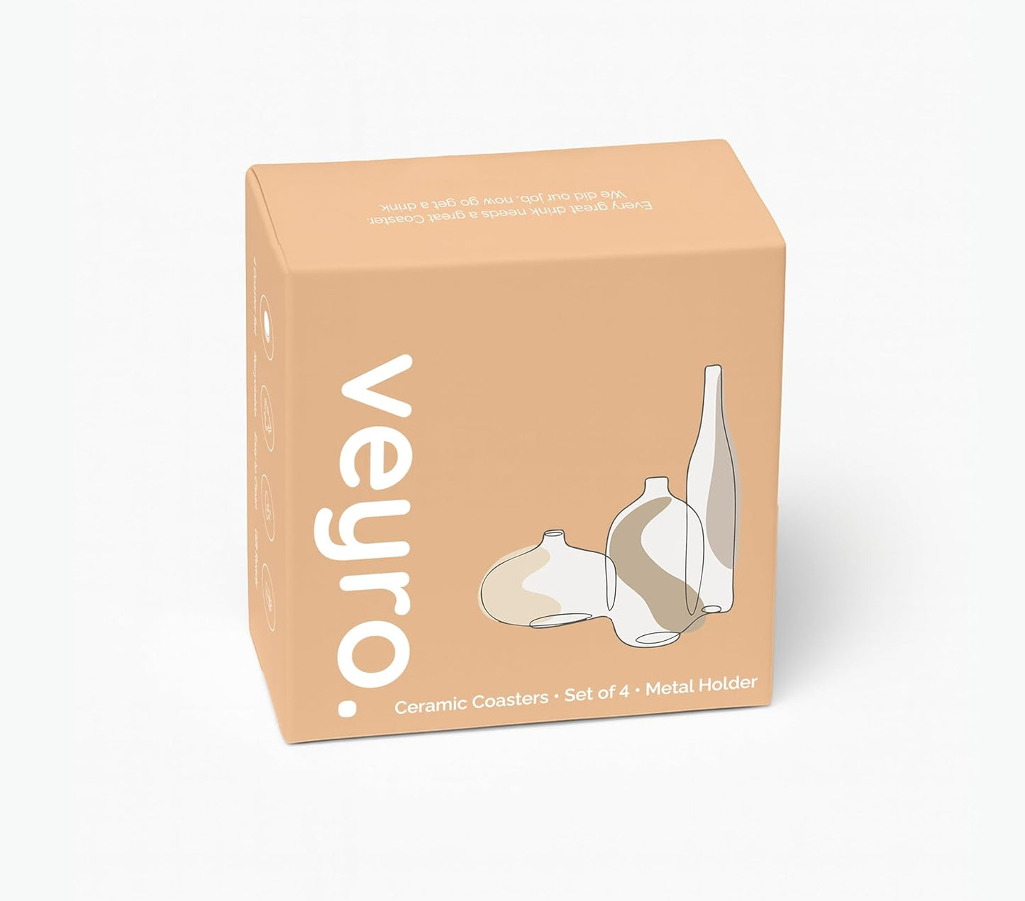 VEYRO Coasters Set of 4 for Drinks – Absorbent Ceramic Stone Drink Coasters with Cork Backing for Coffee Table & Desk, Modern Boho Look Cup Coaster Set, Housewarming Gift for New Home