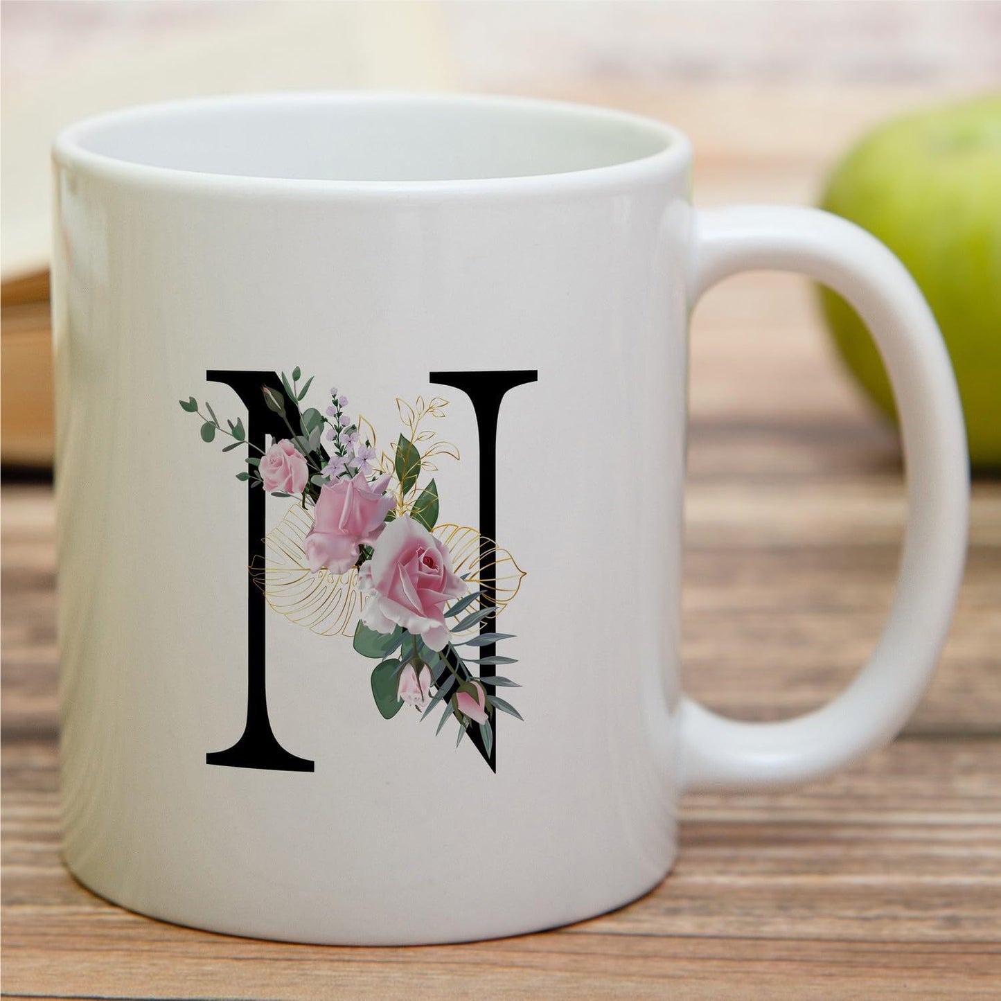 Retreez Initial A-Z Floral Botanical Bouquet Alphabet Monogrammed Monogram Mug 11 Oz Ceramic Tea Coffee Mugs - Appreciation Thank You Wedding Birthday Gifts for her friend coworker sister - N Initial