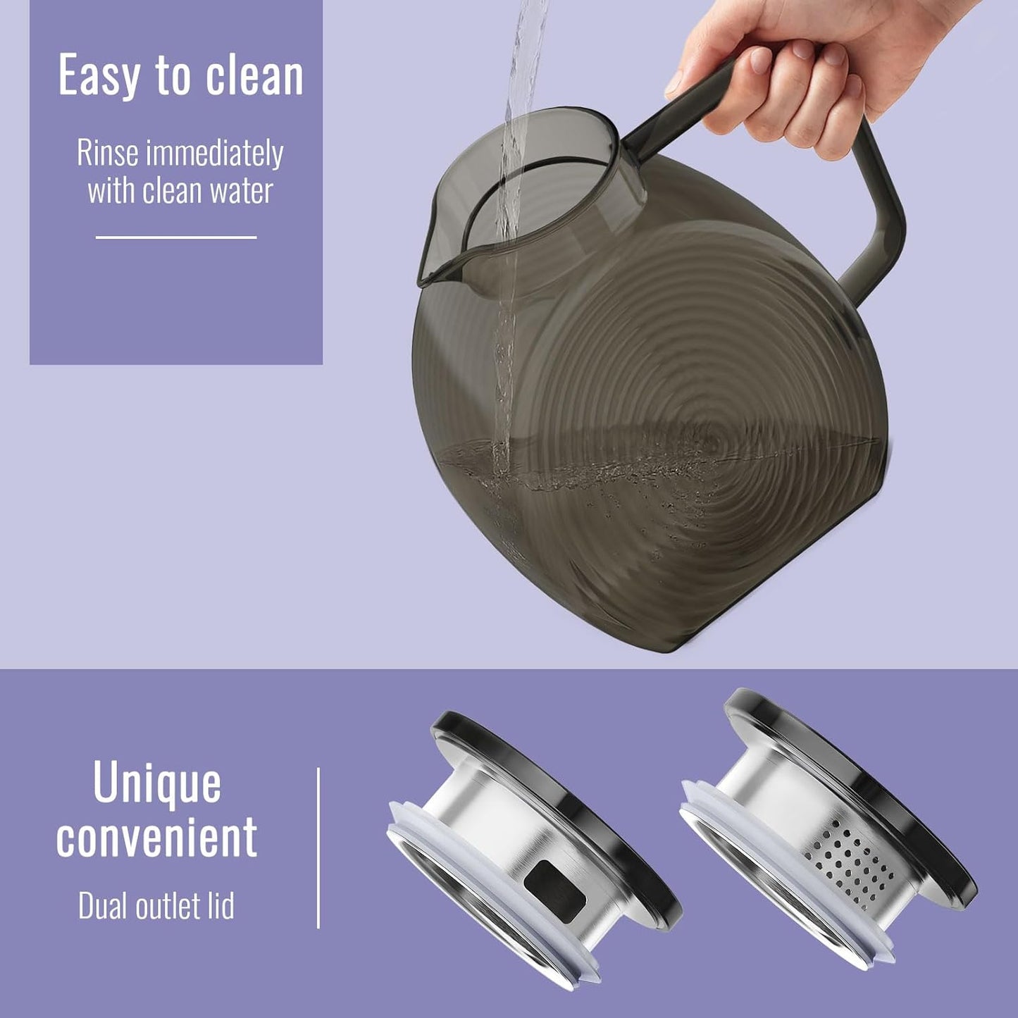 Glass Pitcher With Lid, 2.3 Liter 78 oz Glass Water Pitchers, 0.6 Gallon Glass Pitcher With handle and Lids for Fridge, Carafe Jug Jar For Hot/Cold Water Tea Iced Juice Coffee Milk Beverage