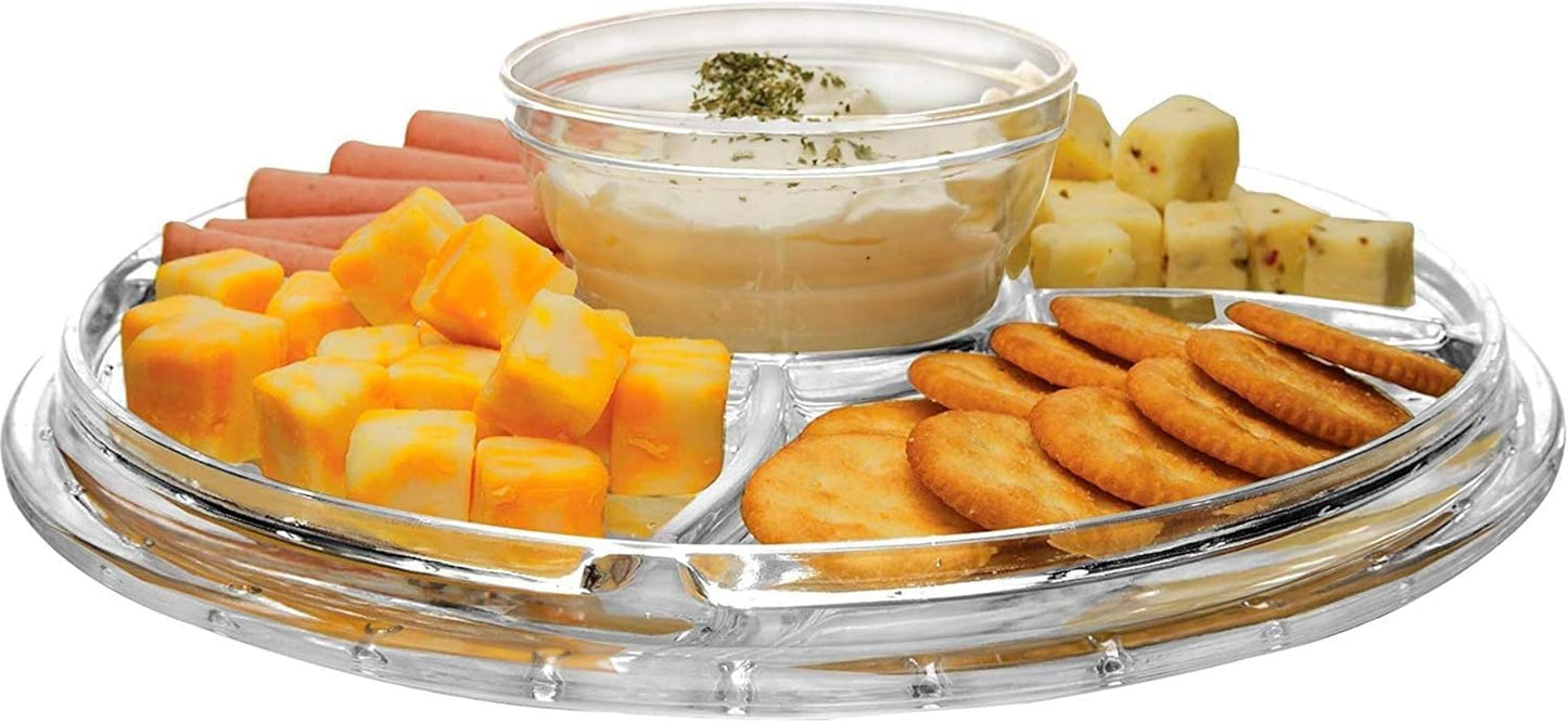 JOEY'Z Extra Large (12") 6 in 1 Acrylic Cake Stand with Dome Lid Multifunctional Serving Platter and Plate, Salad Bowl/Veggie Platter/Punch Bowl/Desert Platter/Chips & Dip - BPA Free