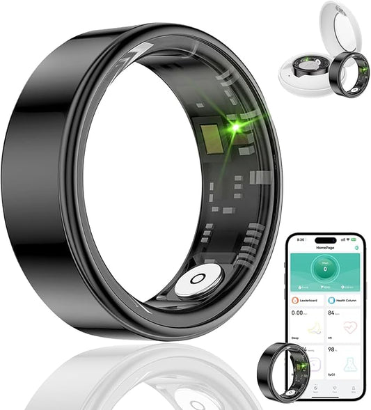 Smart Ring Health Tracker, Fitness Sleep & Heart Rate Monitor Tracker Smart Ring, Waterproof Bluetooth Fitness Tracker Ring IPX68 Waterproof (Black, 9)