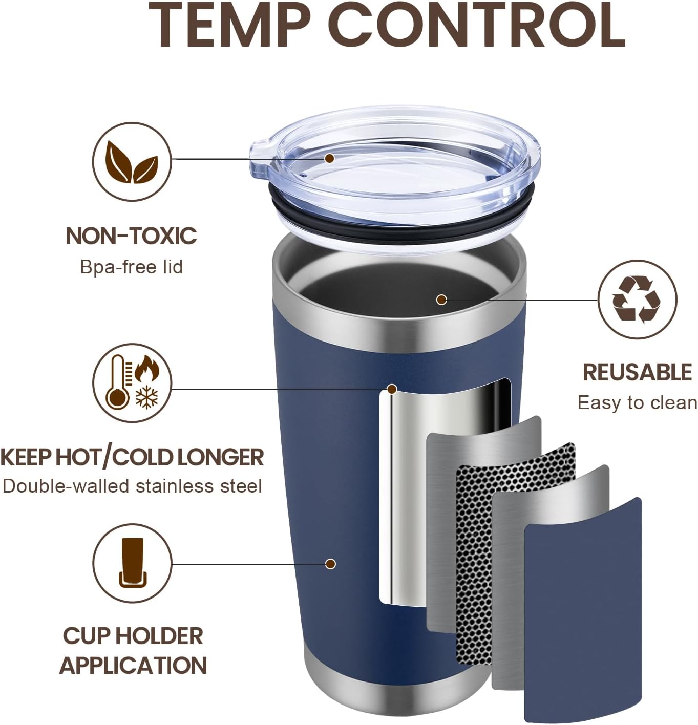 MEWAY 20oz Tumbler 12 Pack Double Wall Vacuum Insulated Travel Mug Bulk, Stainless Steel Tumblers with Lid and Straw, Durable Powder Coated Coffee Cups for Cold & Hot Drinks (Navy, 12)