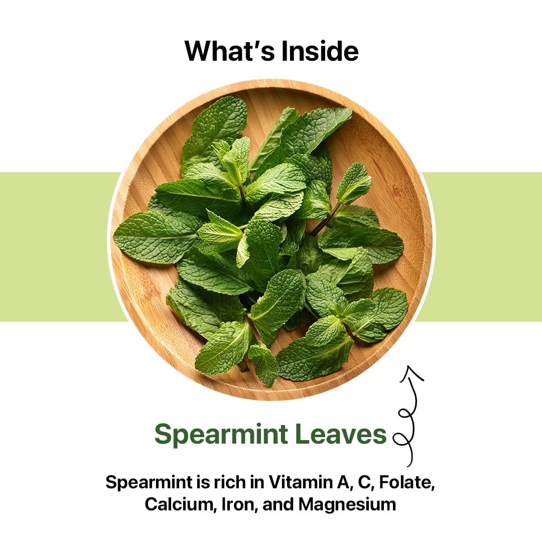 BLUE TEA - Spearmint Tea - 10 Count - Pyramid Plant Based Tea Bag | PCOS RELIEF | Balances Hormones - Support Digestion | Refreshing Flavour - Herbal Tea - Leaf Based - Caffeine free | Ziplock Pouch