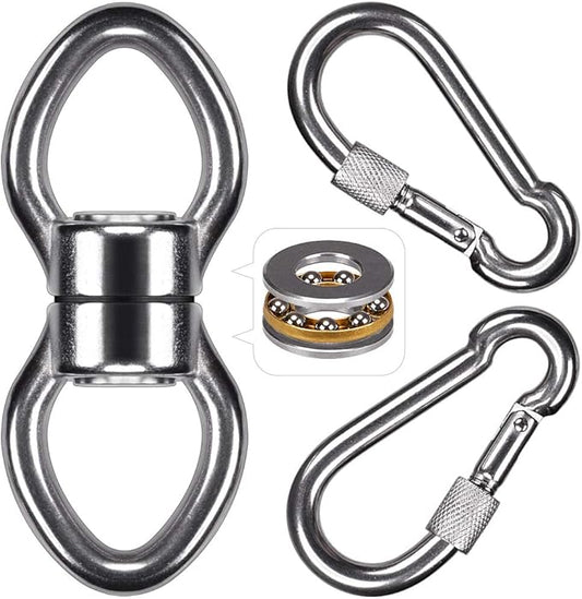 SELEWARE Silent Bearing Swing Swivel with 2 Carabiners, 360° Rotational Device Hanging Accessory for Tree Swing, Hammock Chair, Yoga,1200LB Capacity